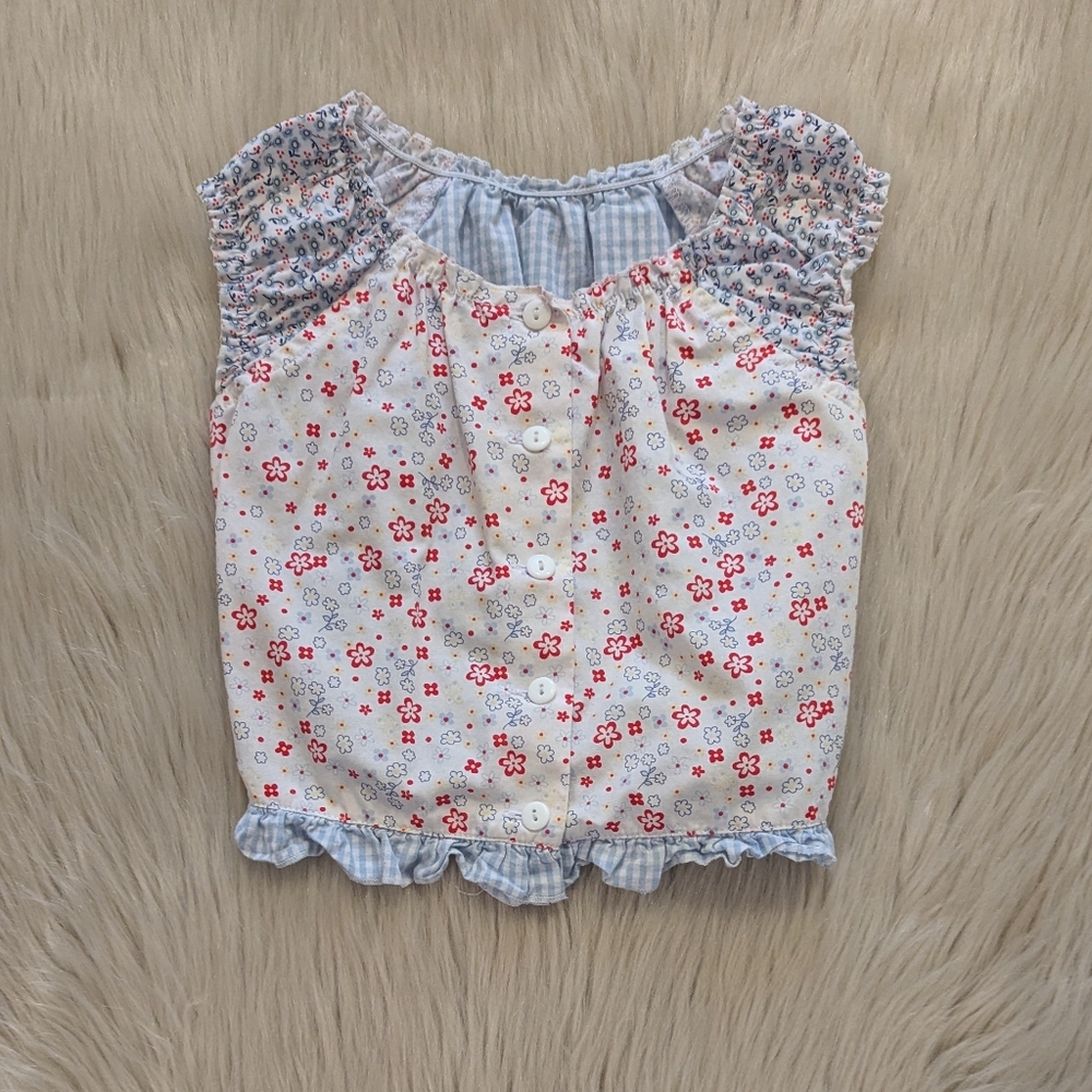 KRU white, blue and red floral print top size 3T